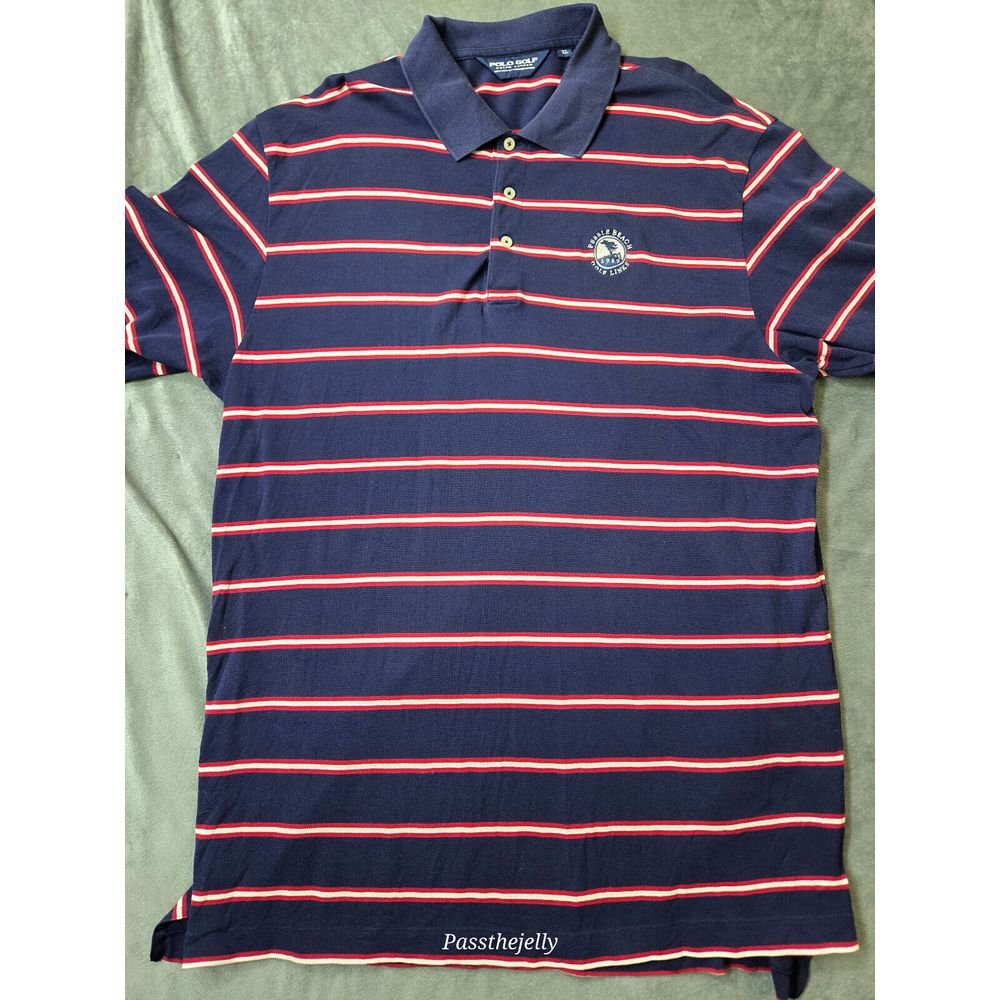 Ralph Lauren Polo Golf Shirt Mens XL Blue Striped Pebble Beach Performance